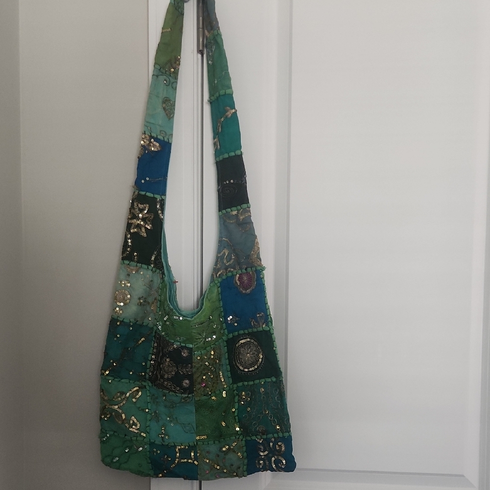 Patchwork Green and Blue Shoulder Bag